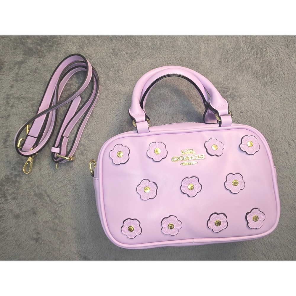 Coach Rowan Satchel Lavender Purple Tea Rose Floral Applique Crossbody Bag - Picture 3 of 4
